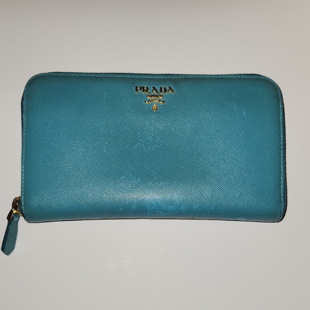 Prada Teal Blue Leather Wallet